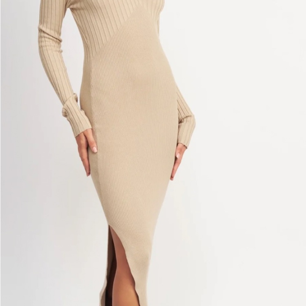 Mango Tan Long Sleeve Knit Dress
